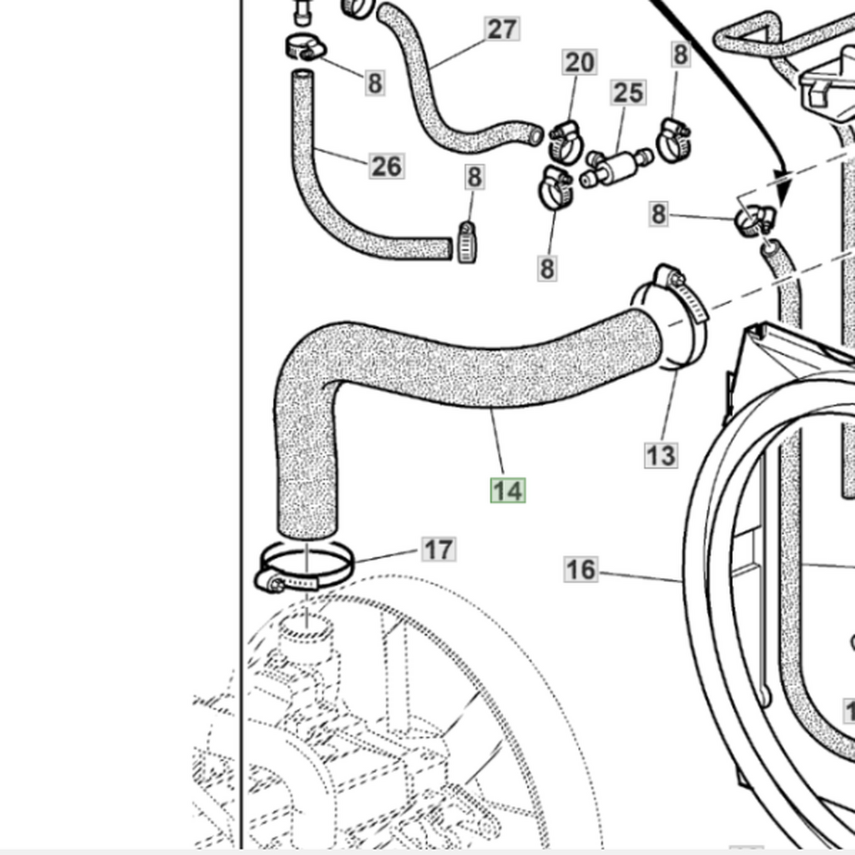 Manguito Radiador a Bloque Compatible John Deere L154872